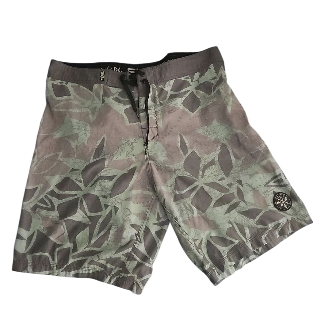 Salt Life Green Board Shorts with Tropical Leaf Design